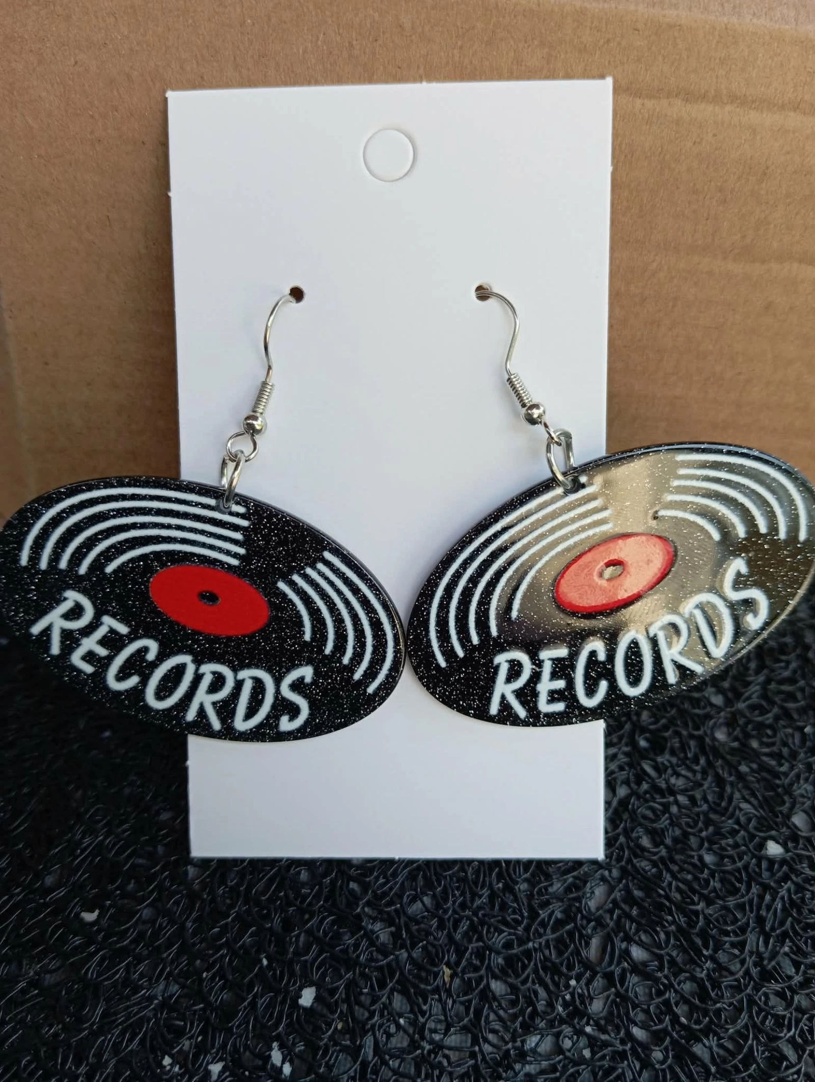 Boucles d'oreilles pendantes en forme de disque vinyle rétro disco année 80 